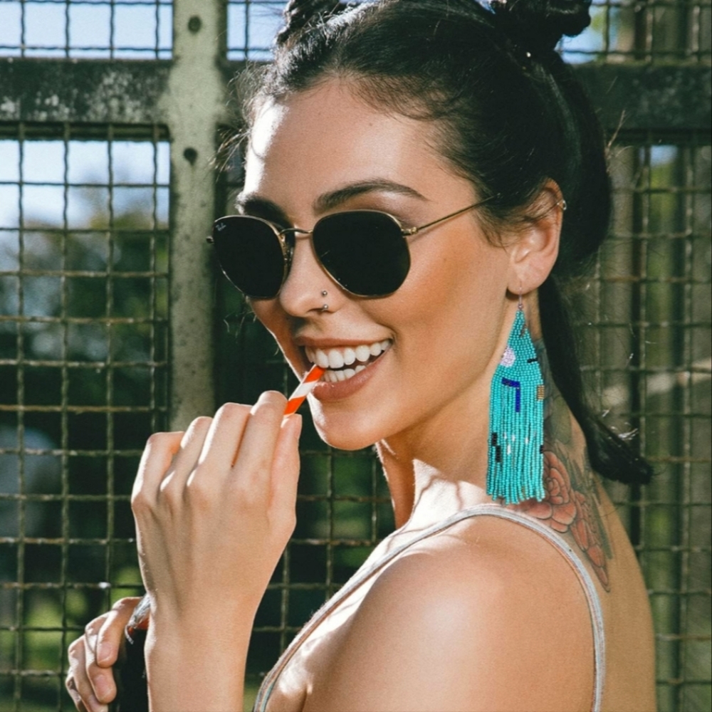 Handmade Beaded Colorful Fringe Earrings in 90s Geometric Pattern